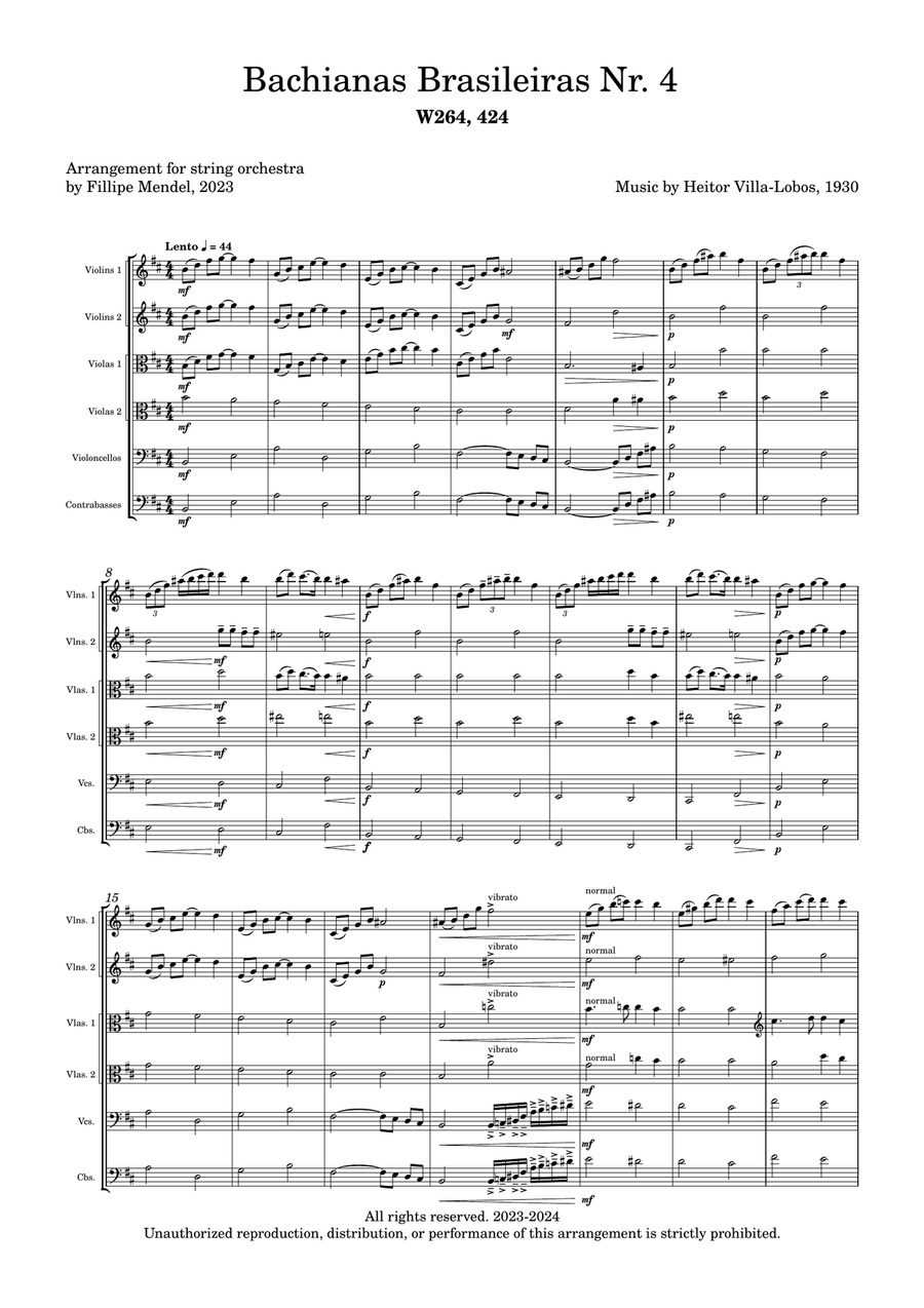 Villa-Lobos - Bachianas brasileiras No.4 for Strings String Orchestra scores gallery preview page 1