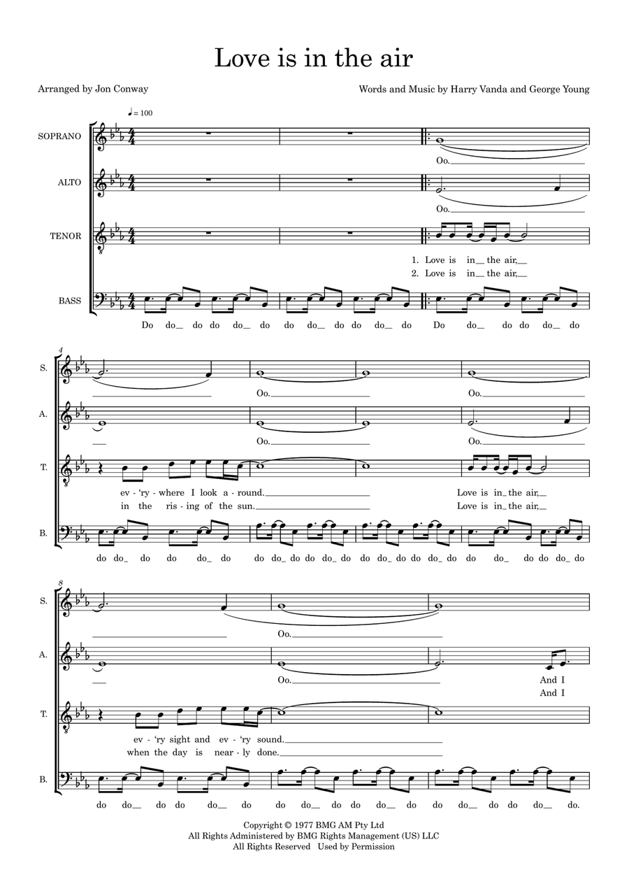 Love Is In The Air (arr. Jon Conway) 4-Part scores gallery preview page 1