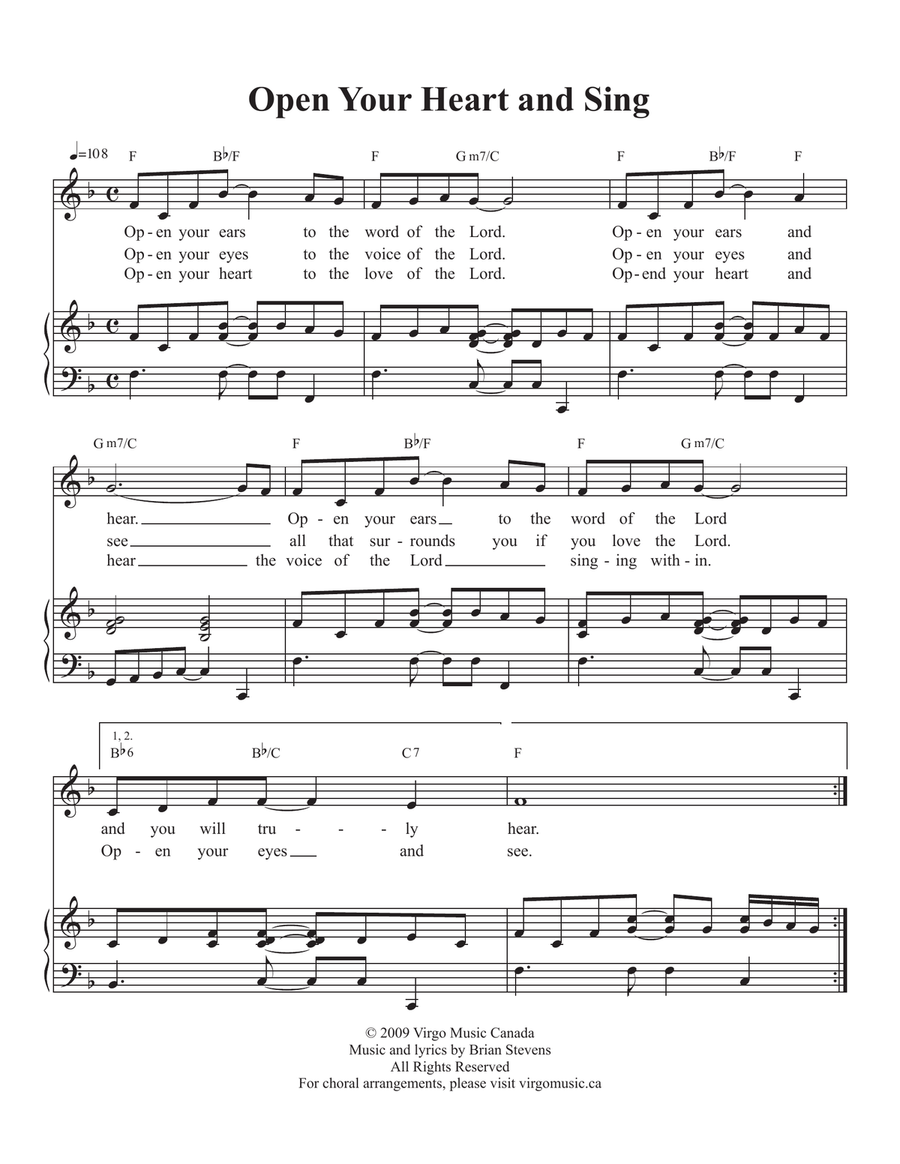Open Your Heart and Sing Open Your Heart and Sing Piano, Vocal scores gallery preview page 1