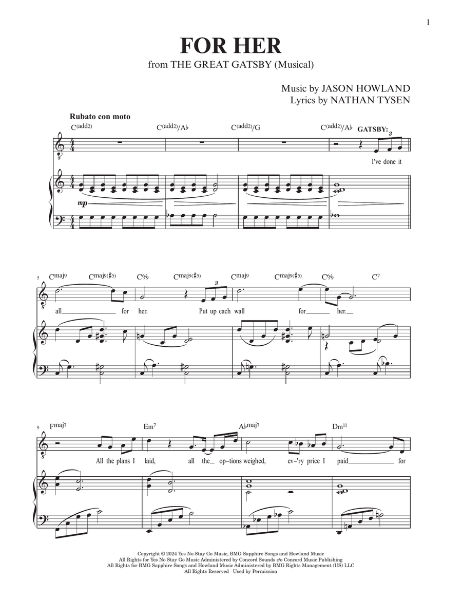 For Her (from The Great Gatsby) Voice scores gallery preview page 1