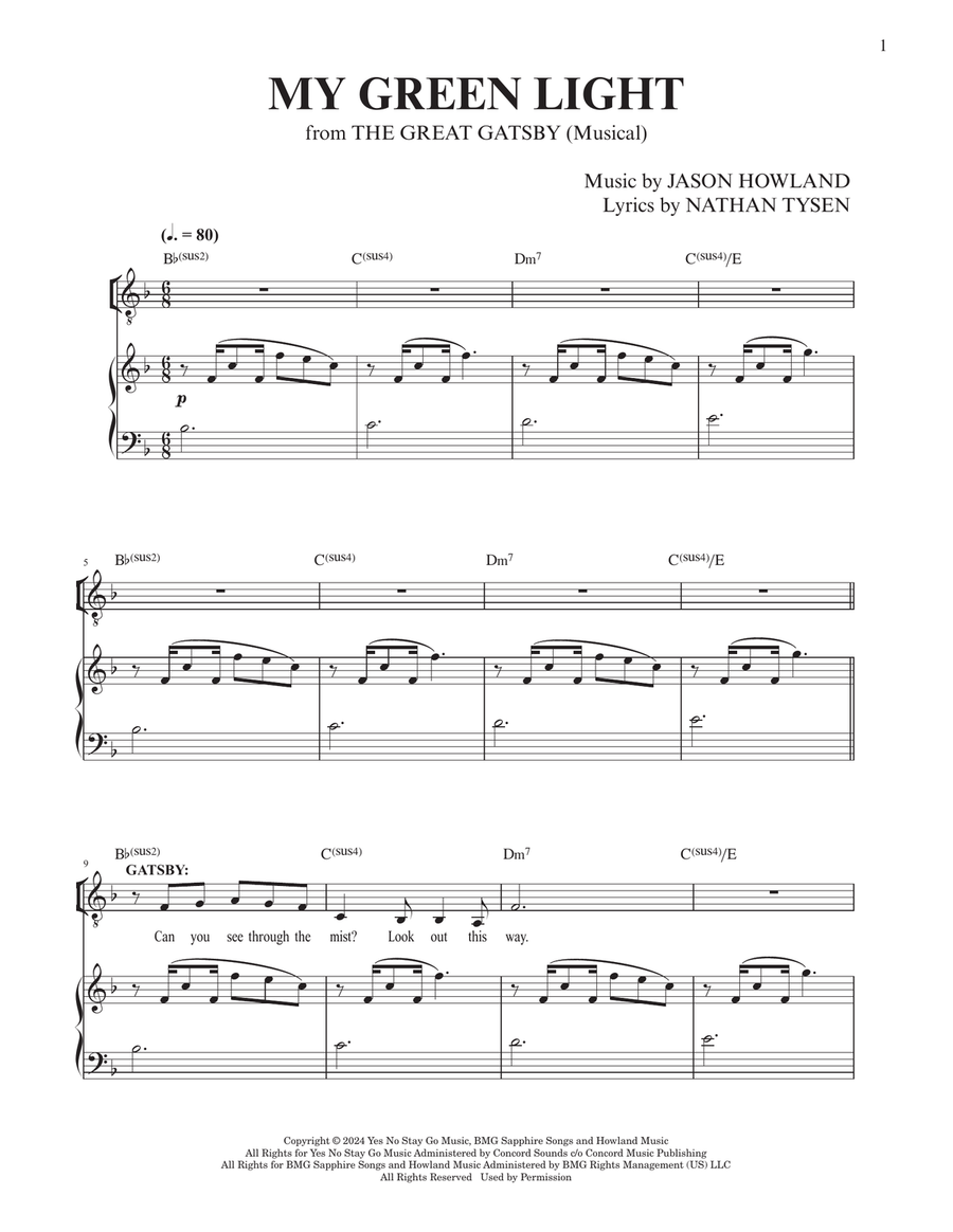 My Green Light (from The Great Gatsby) Voice scores gallery preview page 1