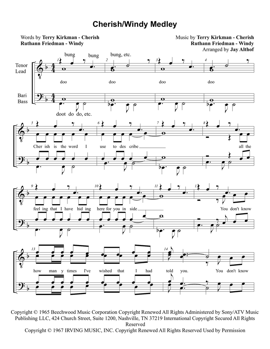 Medley: Cherish with Windy TTBB scores gallery preview page 1
