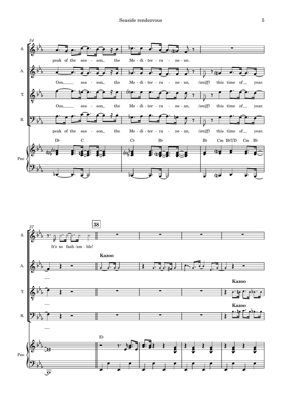 Seaside Rendezvous (arr. Tim Allen) - Full Score by Queen SSAATB - Digital Sheet Music page 5