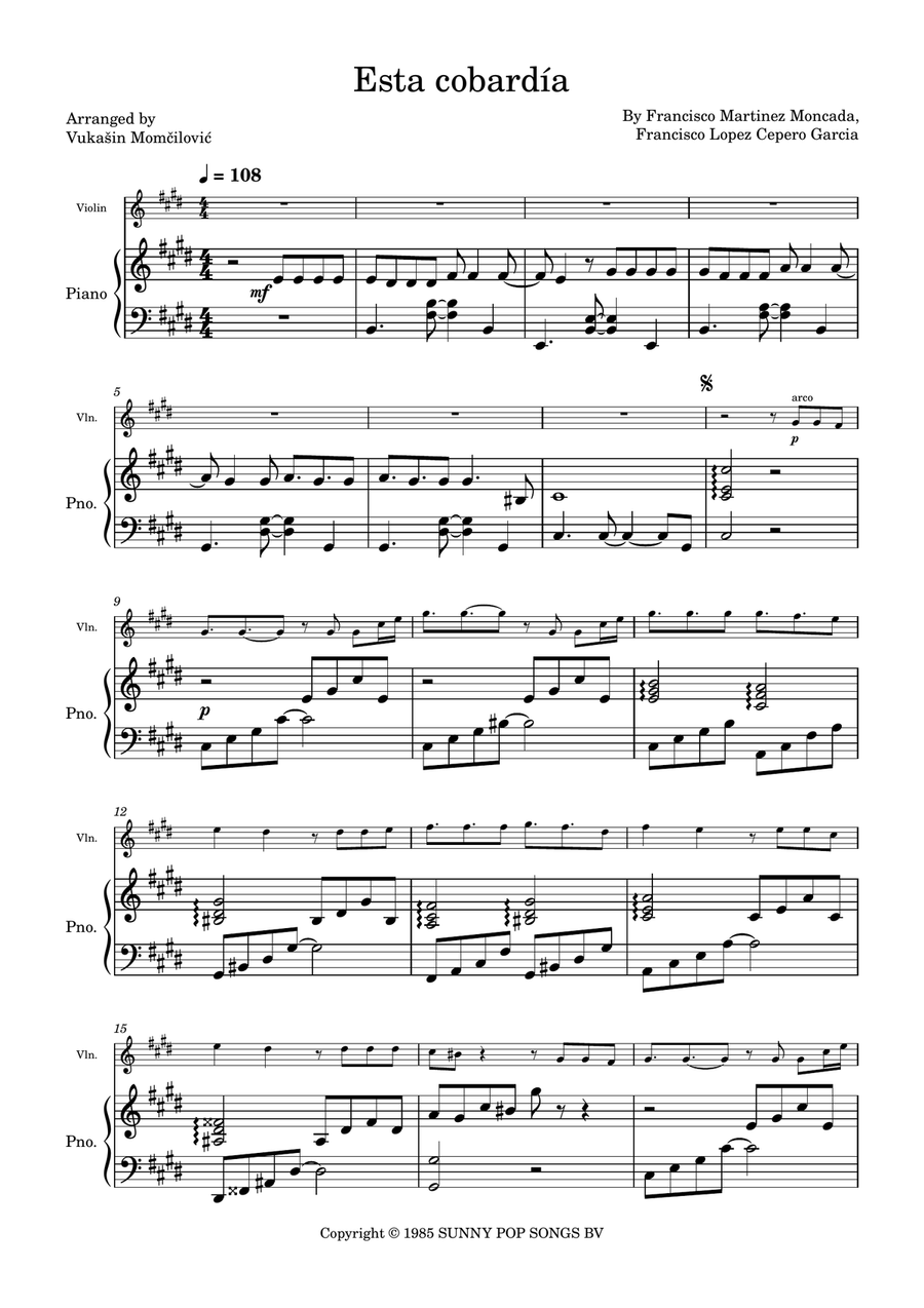 Esta Cobardia Esta Cobardia Violin Solo scores gallery preview page 1