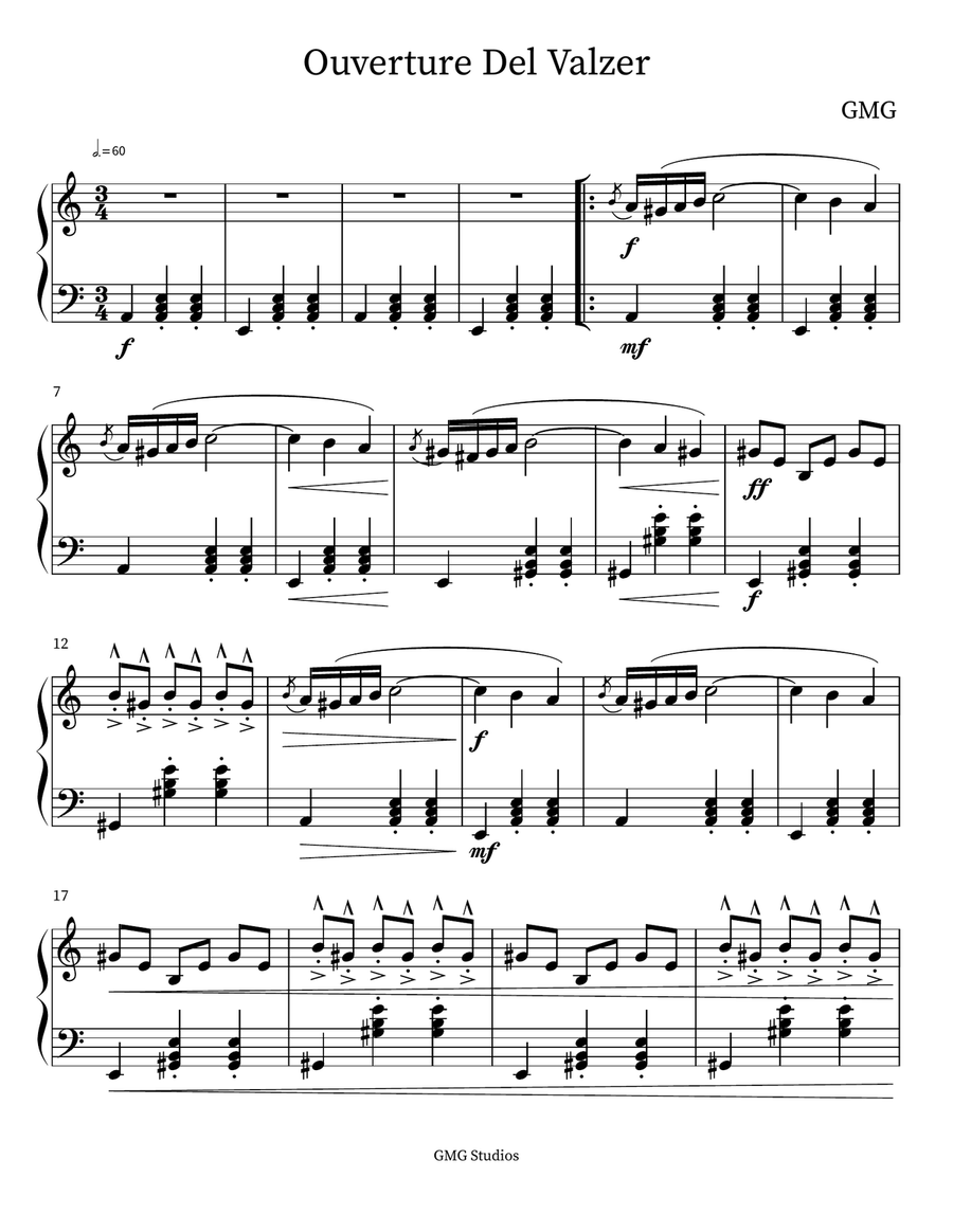 Ouverture Del Valzer Ouverture Del Valzer Piano scores gallery preview page 1