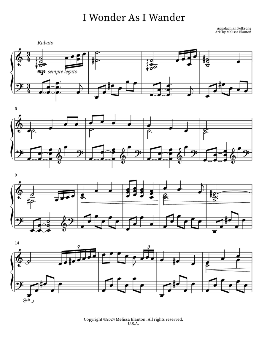 I Wonder As I Wander I Wonder As I Wander Piano Solo scores gallery preview page 1