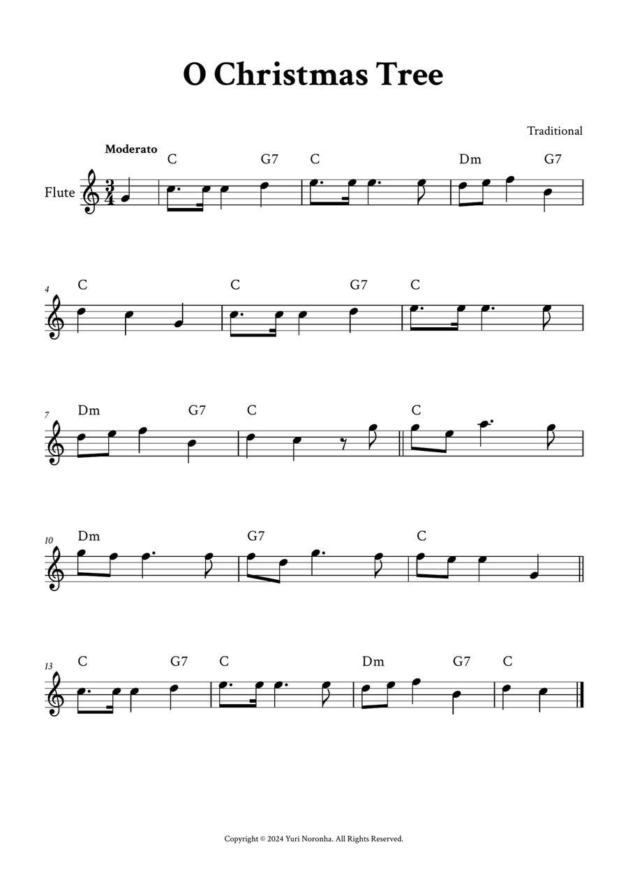O Christmas Tree - Flute in C (with Chords) Flute Solo scores gallery preview page 1
