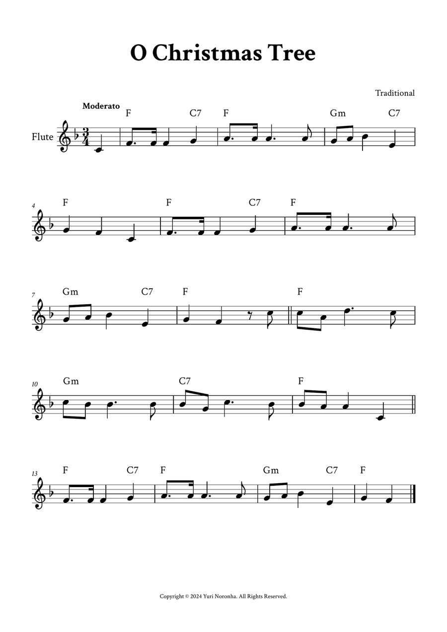 O Christmas Tree - Flute in F (with Chords) Flute Solo scores gallery preview page 1