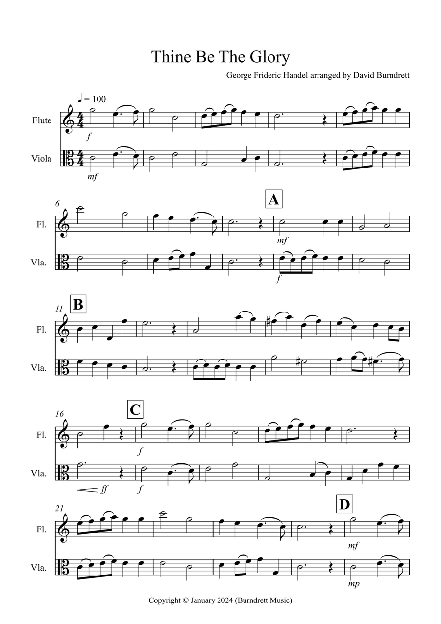 Thine Be The Glory for Flute and Viola Duet Flute scores gallery preview page 1