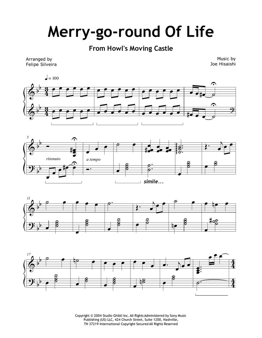 Merry-Go-Round Of Life Merry-Go-Round Of Life Piano Solo scores gallery preview page 1