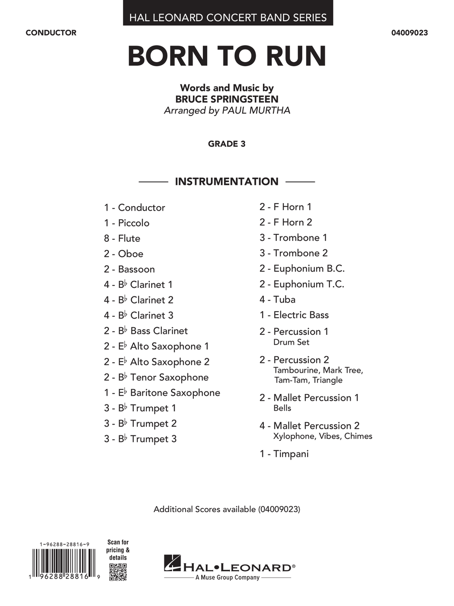 Born To Run (arr. Paul Murtha) - Conductor Score (Full Score) Concert Band scores gallery preview page 1
