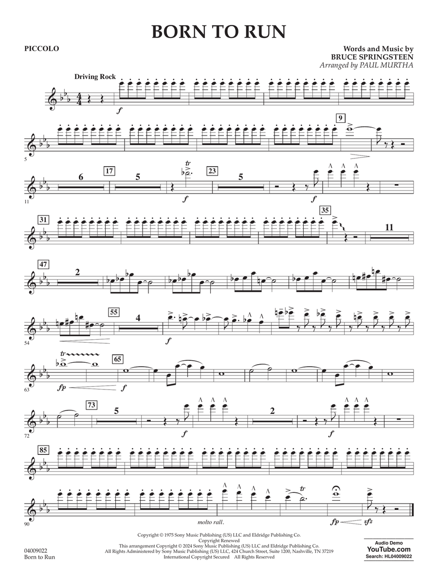 Born To Run (arr. Paul Murtha) - Piccolo Concert Band scores gallery preview page 1