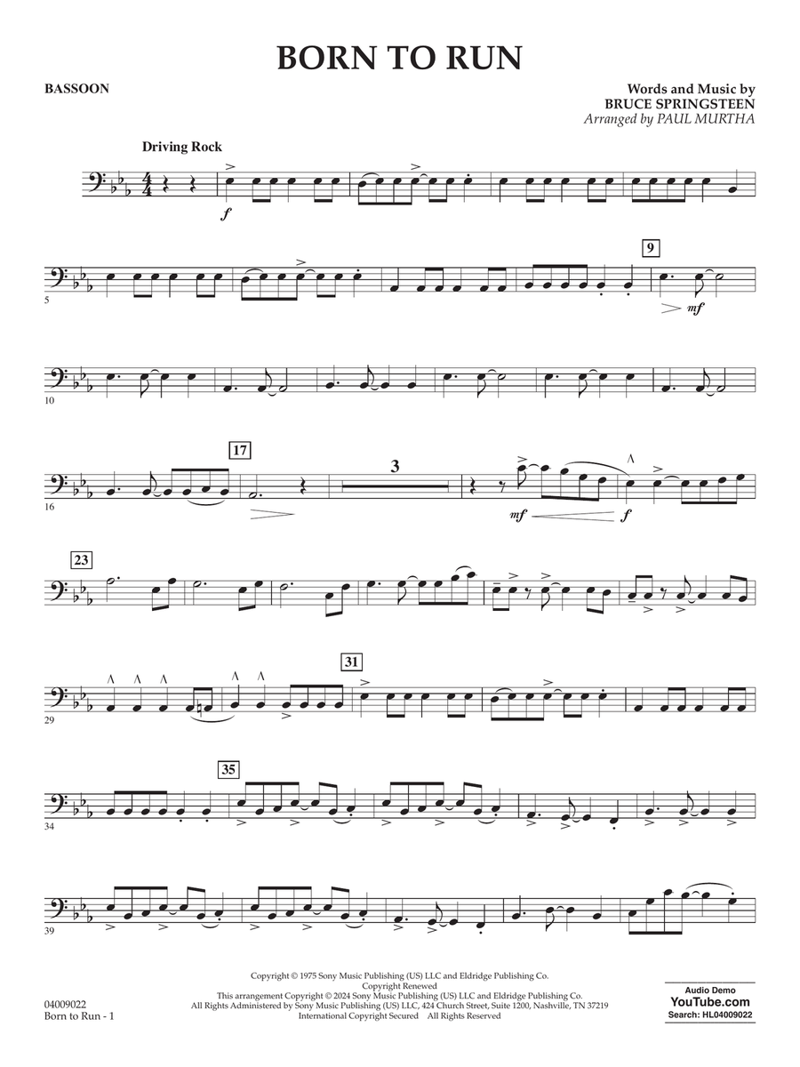 Born To Run (arr. Paul Murtha) - Bassoon Concert Band scores gallery preview page 1