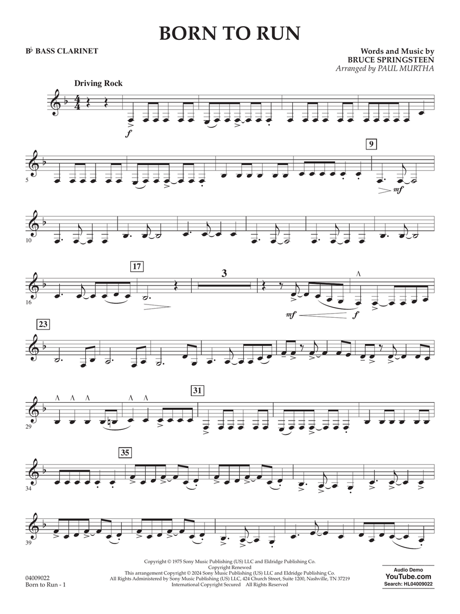 Born To Run (arr. Paul Murtha) - Bb Bass Clarinet Concert Band scores gallery preview page 1