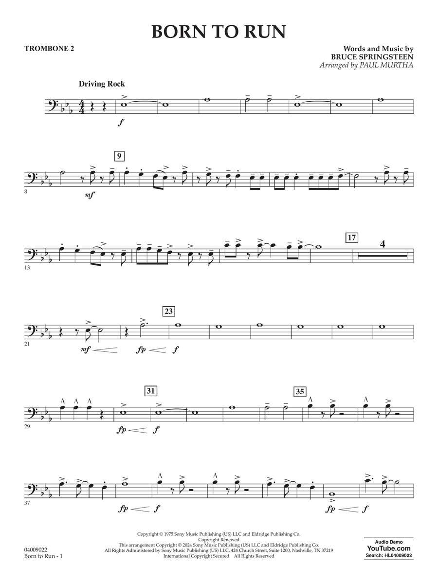 Born To Run (arr. Paul Murtha) - Trombone 2 Concert Band scores gallery preview page 1
