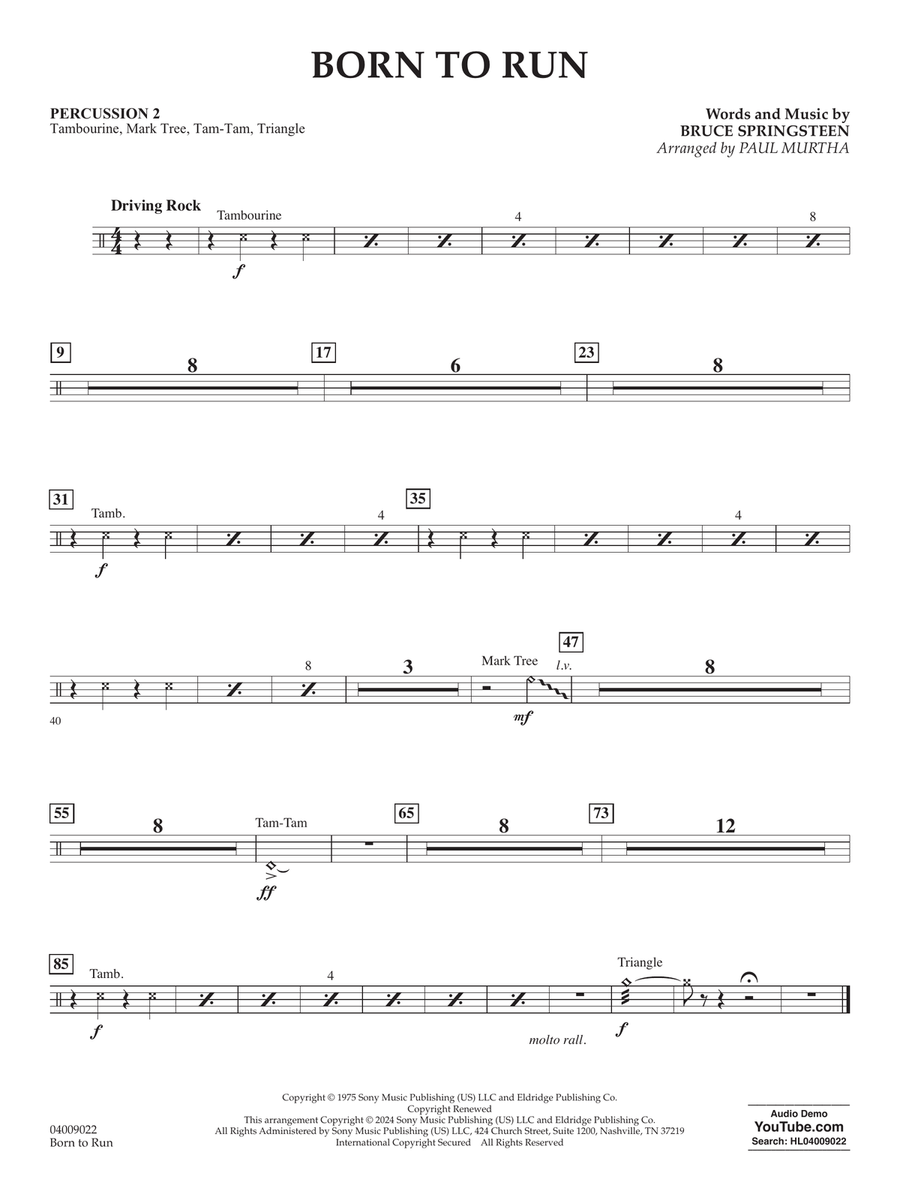 Born To Run (arr. Paul Murtha) - Percussion 2 Concert Band scores gallery preview page 1