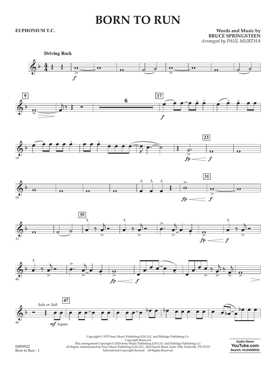 Born To Run (arr. Paul Murtha) - Euphonium T.C. Concert Band scores gallery preview page 1