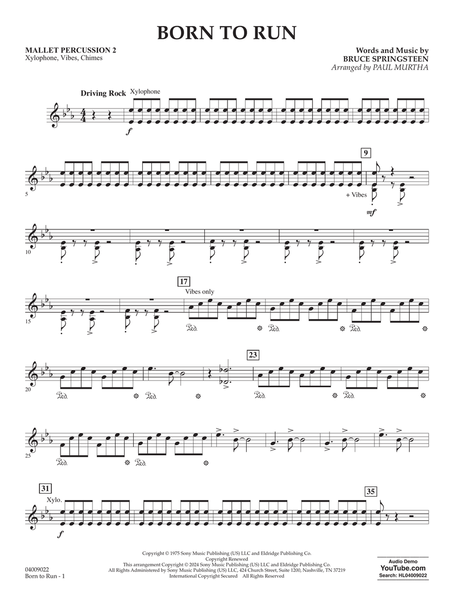 Born To Run (arr. Paul Murtha) - Mallet Percussion 2 Concert Band scores gallery preview page 1