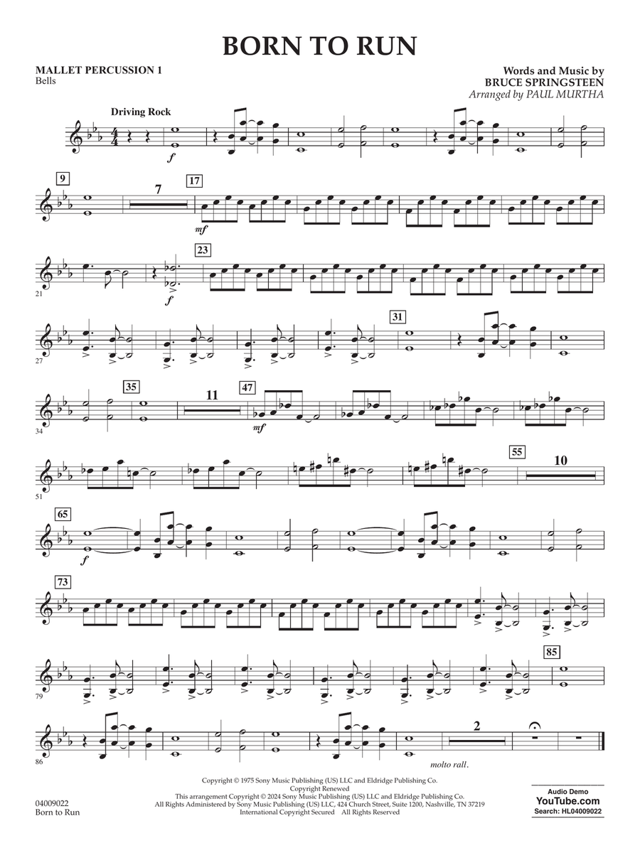 Born To Run (arr. Paul Murtha) - Mallet Percussion 1 Concert Band scores gallery preview page 1