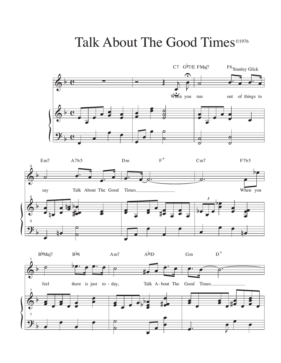 Talk About The Good Times Piano, Vocal scores gallery preview page 1
