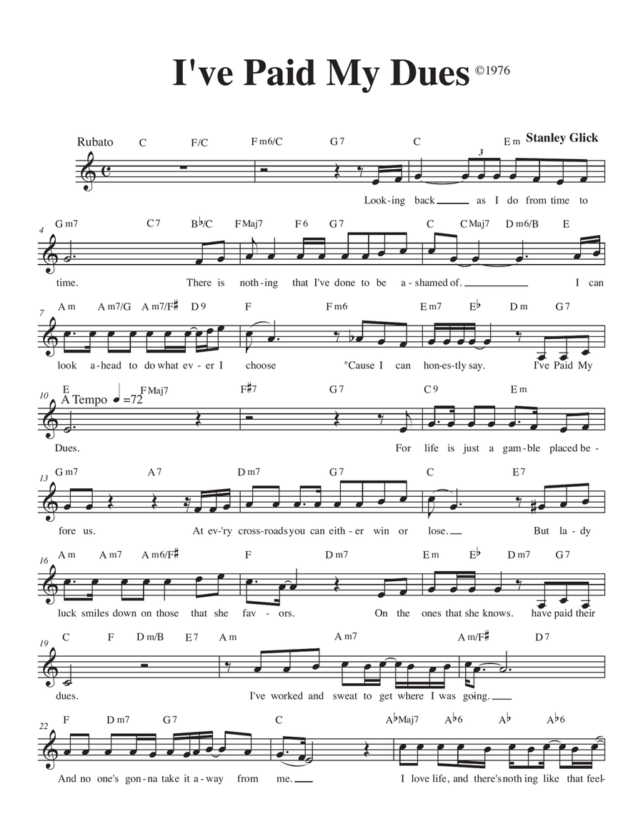 I've Paid My Dues I've Paid My Dues Piano, Vocal scores gallery preview page 1