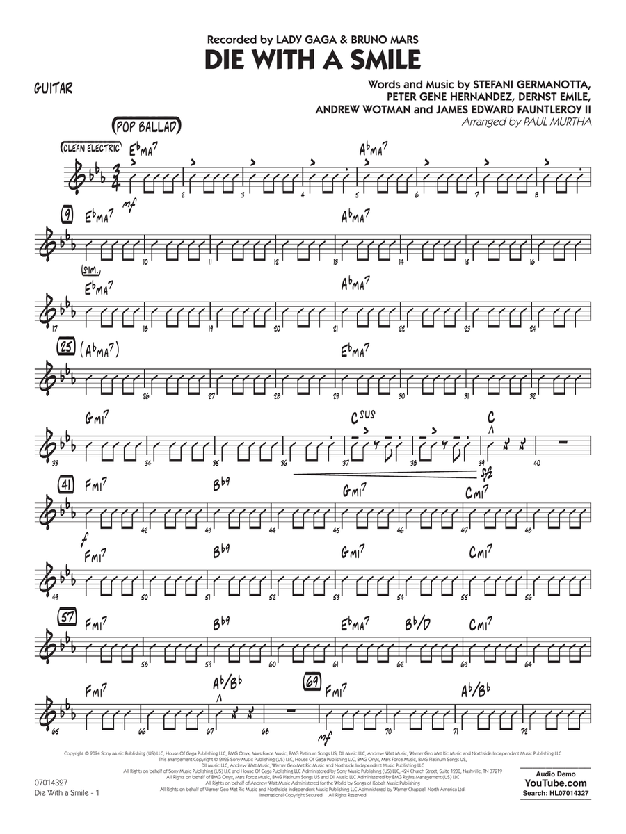 Die With A Smile (arr. Paul Murtha) - Guitar Concert Band scores gallery preview page 1