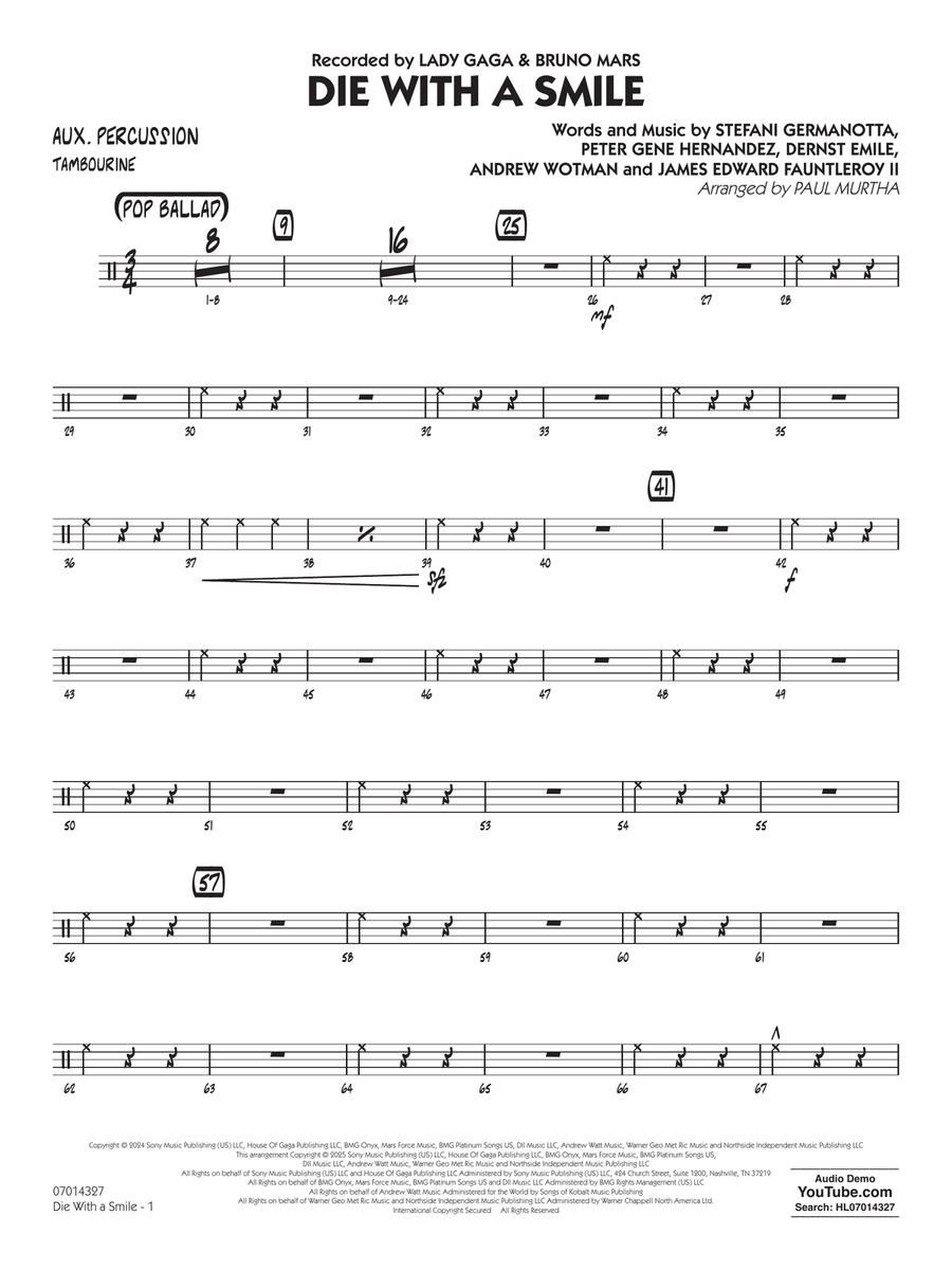 Die With A Smile (arr. Paul Murtha) - Aux Percussion Concert Band scores gallery preview page 1