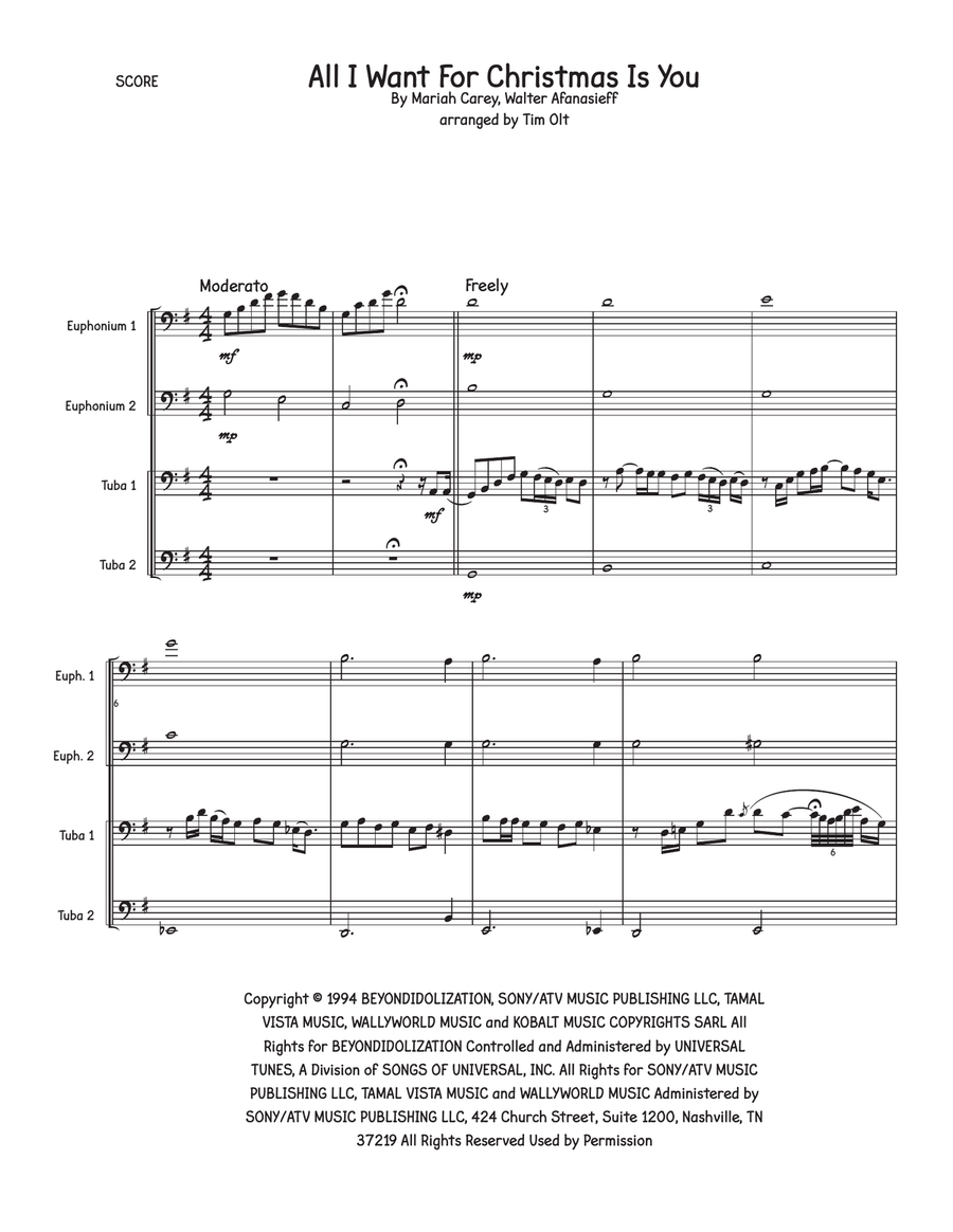 All I Want For Christmas Is You Brass Quartet scores gallery preview page 1