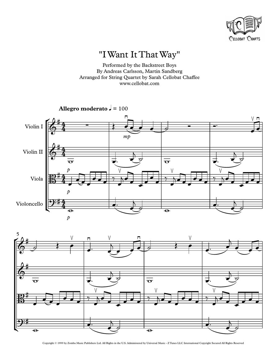 I Want It That Way String Quartet scores gallery preview page 1