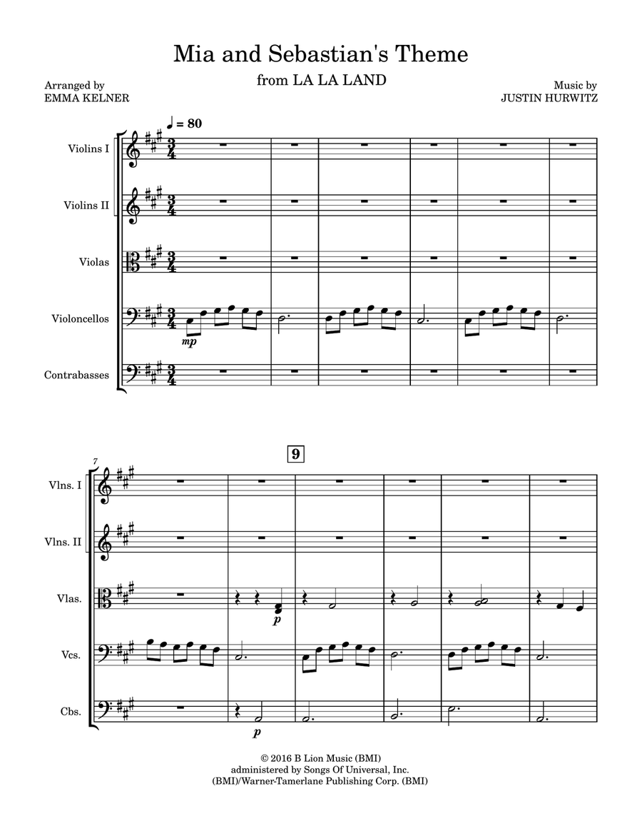 Mia & Sebastian's Theme Mia & Sebastian's Theme String Quintet scores gallery preview page 1