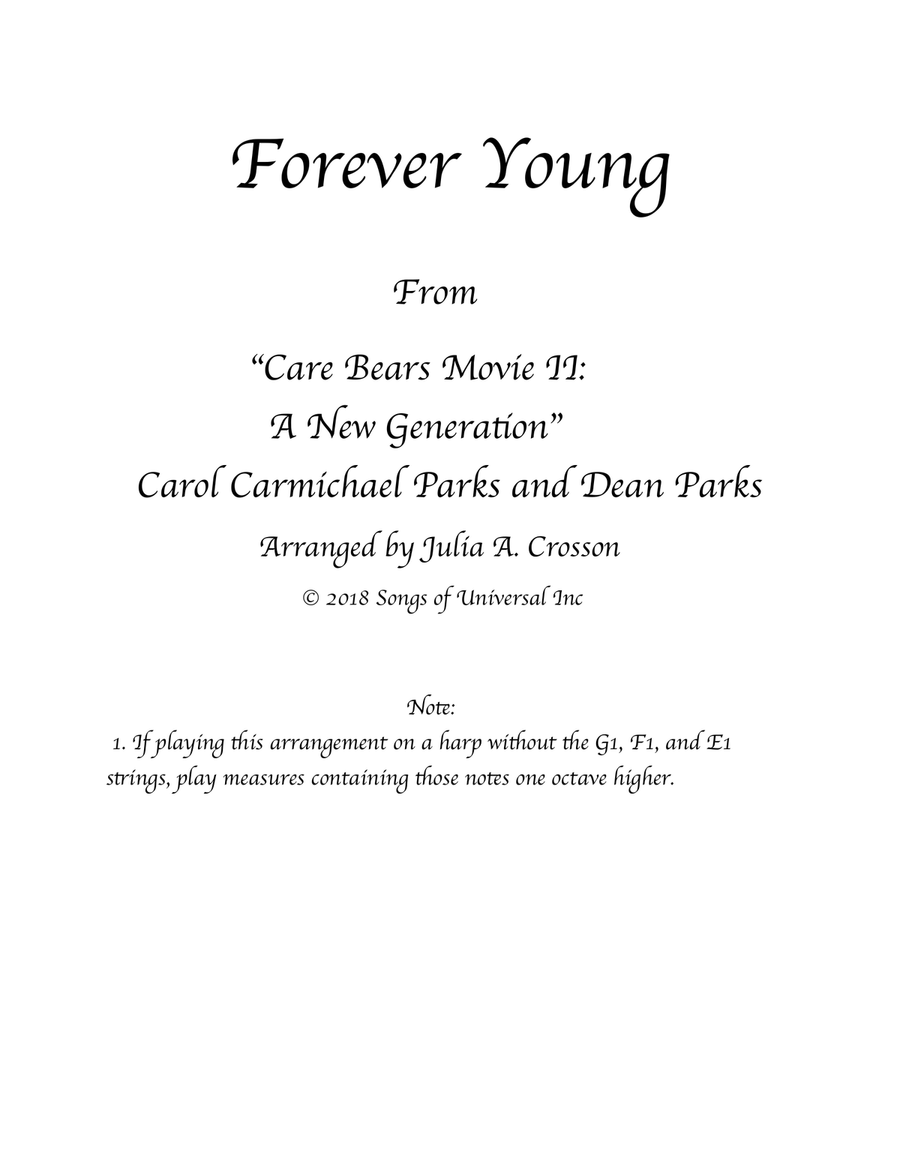 Forever Young Forever Young Pedal Harp scores gallery preview page 1