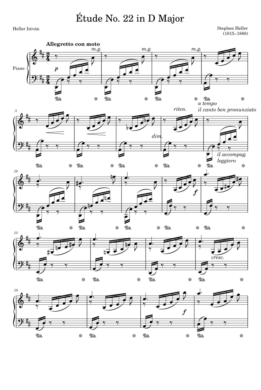 Étude Opus 45 No. 22 in D Major – Stephen Heller Piano Solo scores gallery preview page 1
