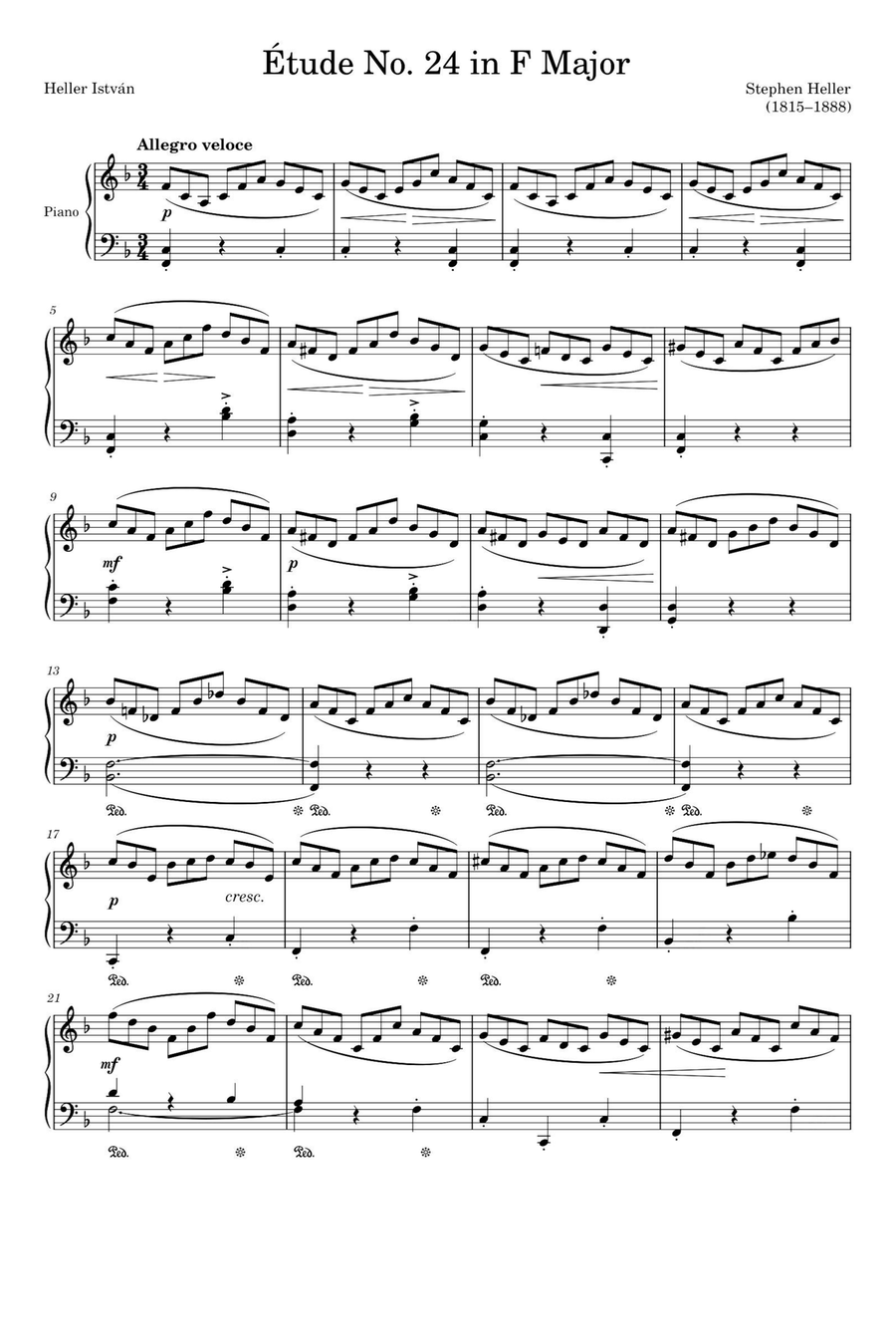 Étude Opus 45 No. 24 in F Major – Stephen Heller Piano Solo scores gallery preview page 1