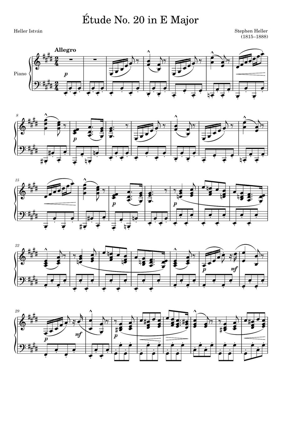 Étude Opus 45 No. 20 in E Major – Stephen Heller Piano Solo scores gallery preview page 1