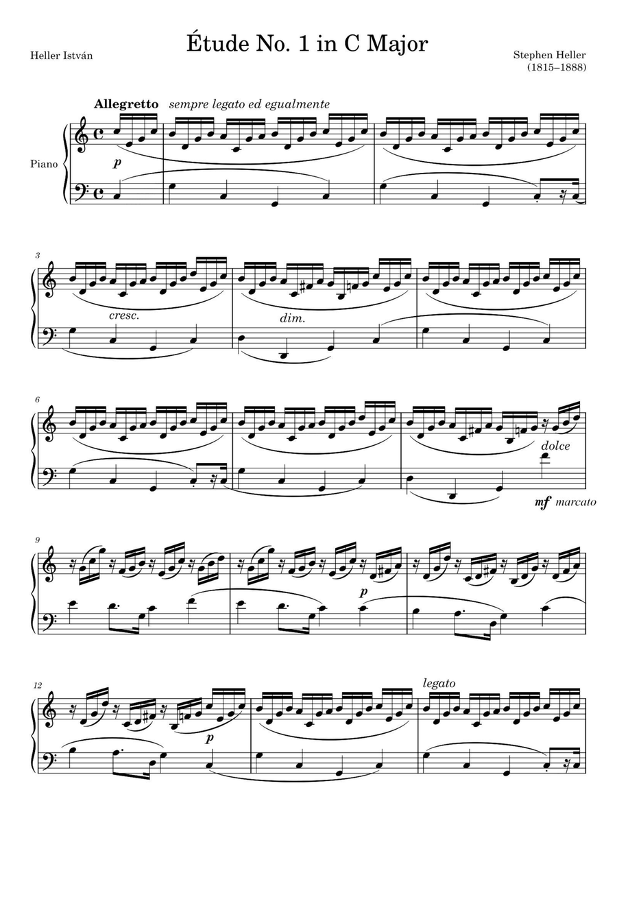 Étude Opus 45 No. 1 in C Major – Stephen Heller Piano Solo scores gallery preview page 1