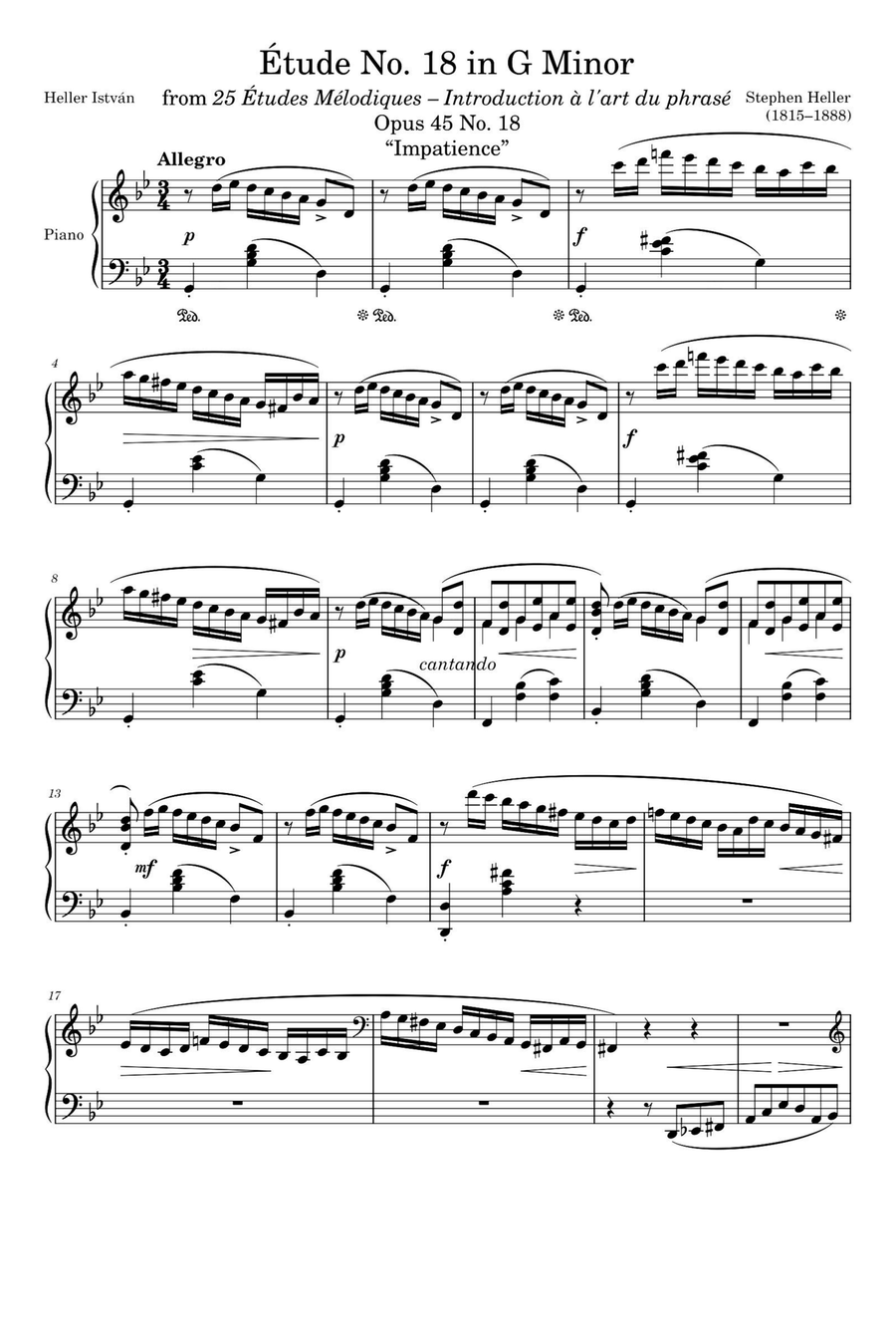 Étude Opus 45 No. 18 in G Minor – Stephen Heller Piano Solo scores gallery preview page 1