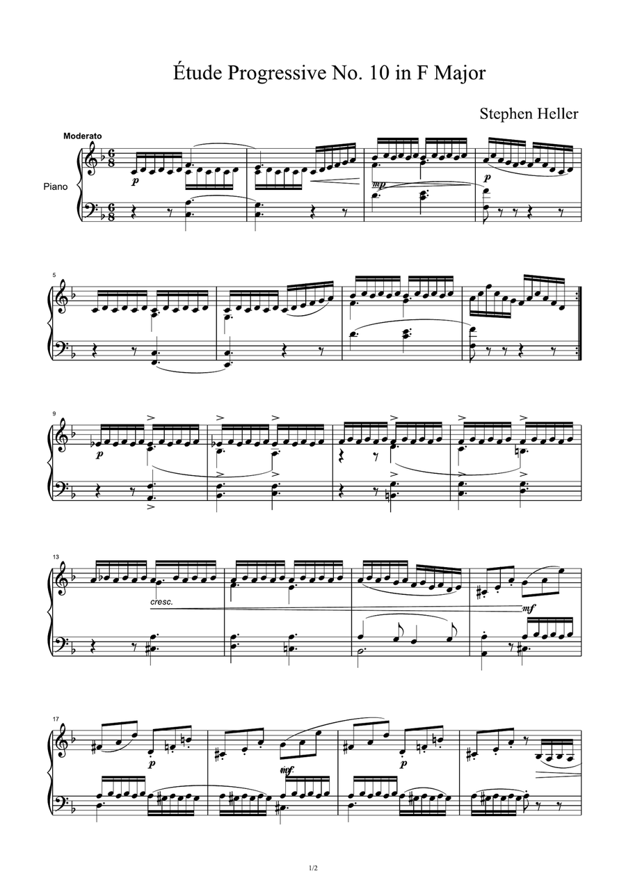 Étude Progressive Opus 46 No. 10 in F Major – Stephen Heller Piano Solo scores gallery preview page 1