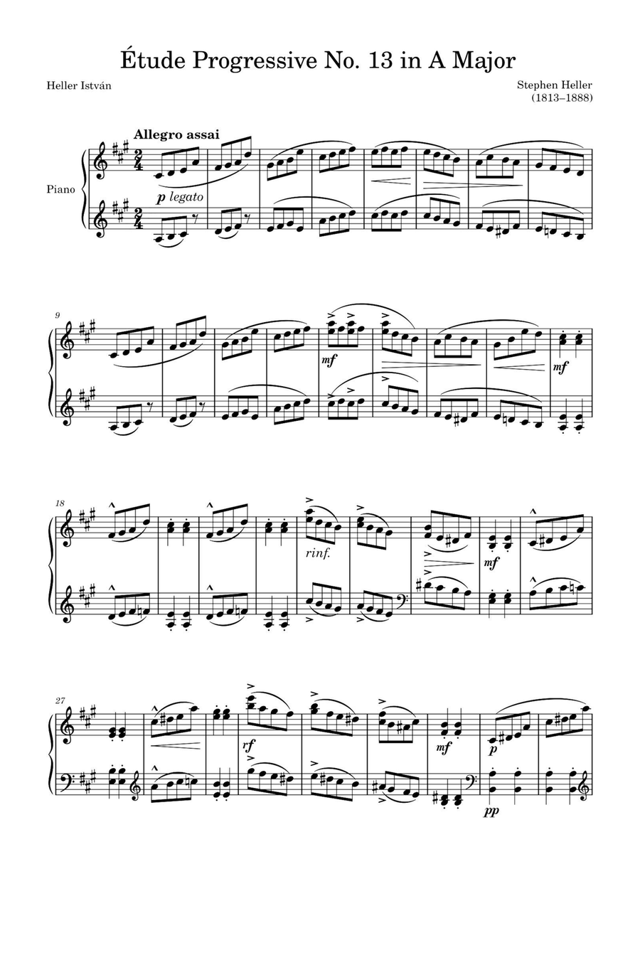Étude Progressive Opus 46 No. 13 in A Major – Stephen Heller Piano Solo scores gallery preview page 1