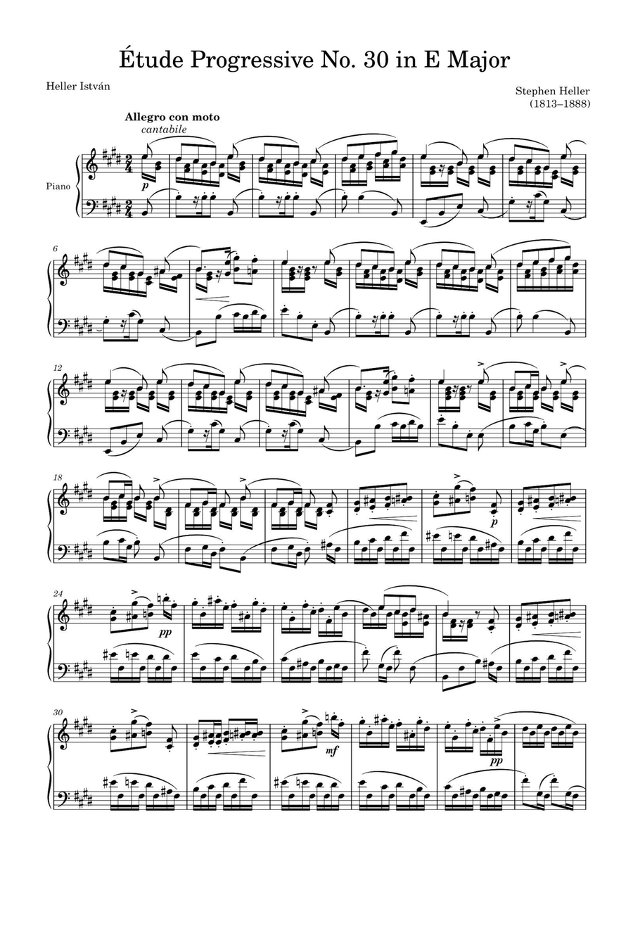 Étude Progressive Opus 46 No. 30 in E Major – Stephen Heller Piano Solo scores gallery preview page 1