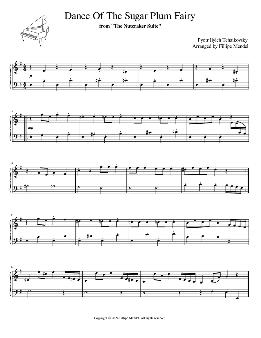 Tchaikovsky - Dance Of The Sugar Plum Fairy from the Nutcracker (easy piano) Easy Piano scores gallery preview page 1