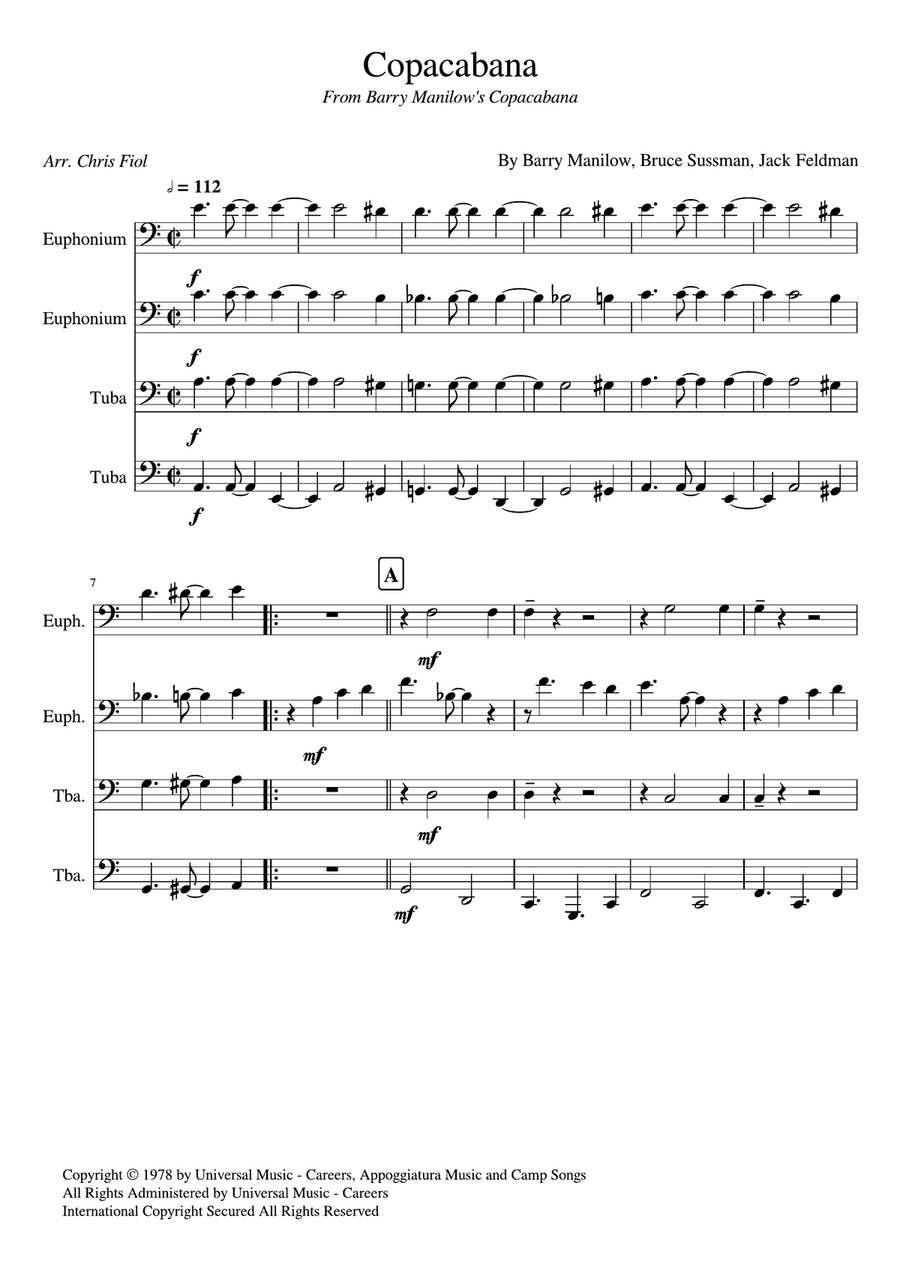 Copacabana (At The Copa) Copacabana (At The Copa) Brass Quartet scores gallery preview page 1