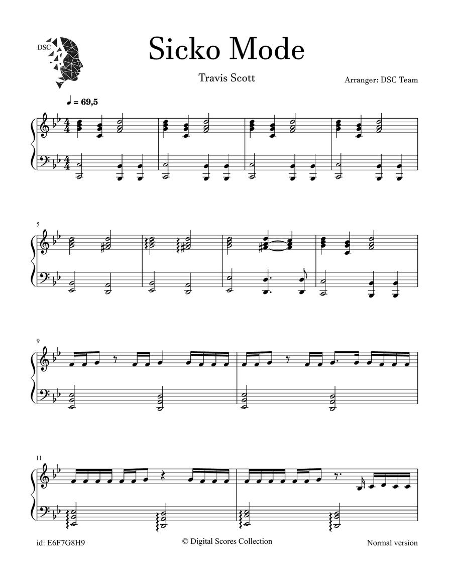 Sicko Mode Sicko Mode Piano Solo scores gallery preview page 1
