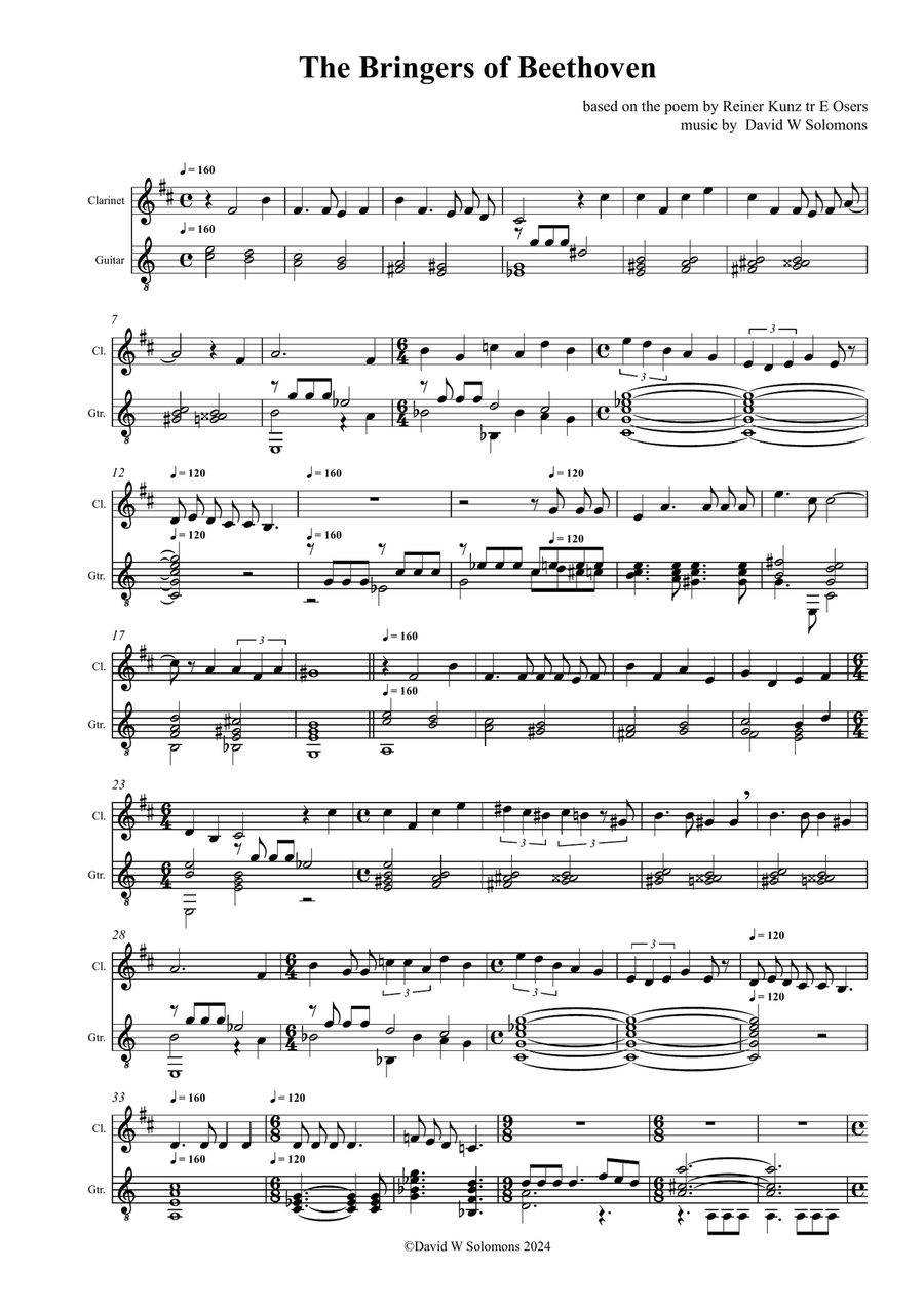 The Bringers of Beethoven for clarinet and guitar Clarinet scores gallery preview page 1