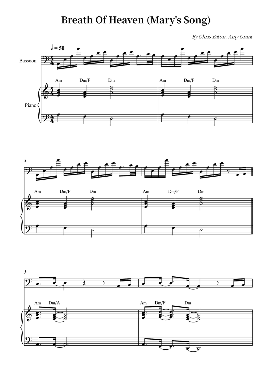 Breath Of Heaven (Mary's Song) Bassoon scores gallery preview page 1