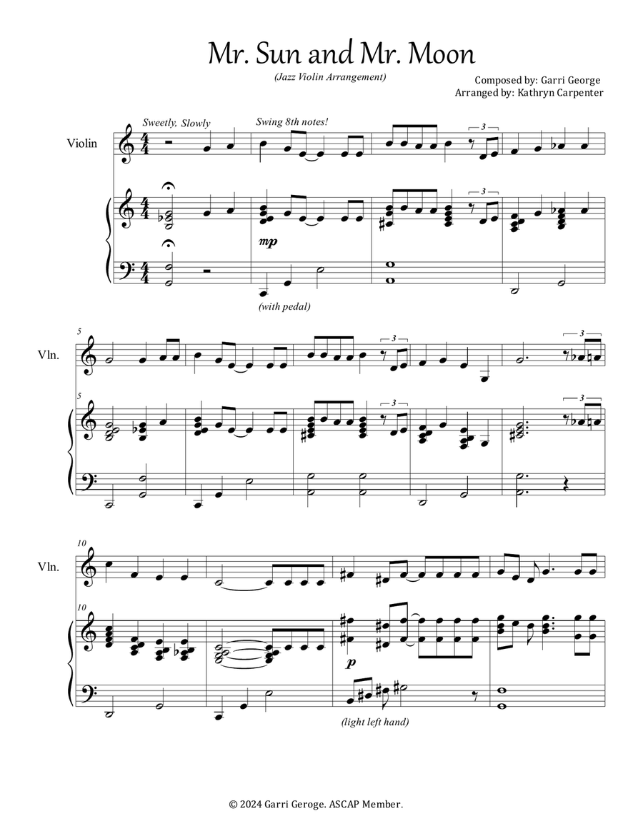 Mr. Sun and Mr. Moon (Jazz Violin) Violin Solo scores gallery preview page 1