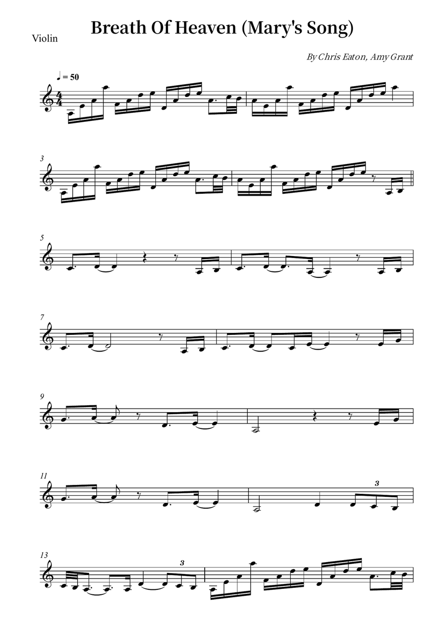 Breath Of Heaven (Mary's Song) Violin Solo scores gallery preview page 1