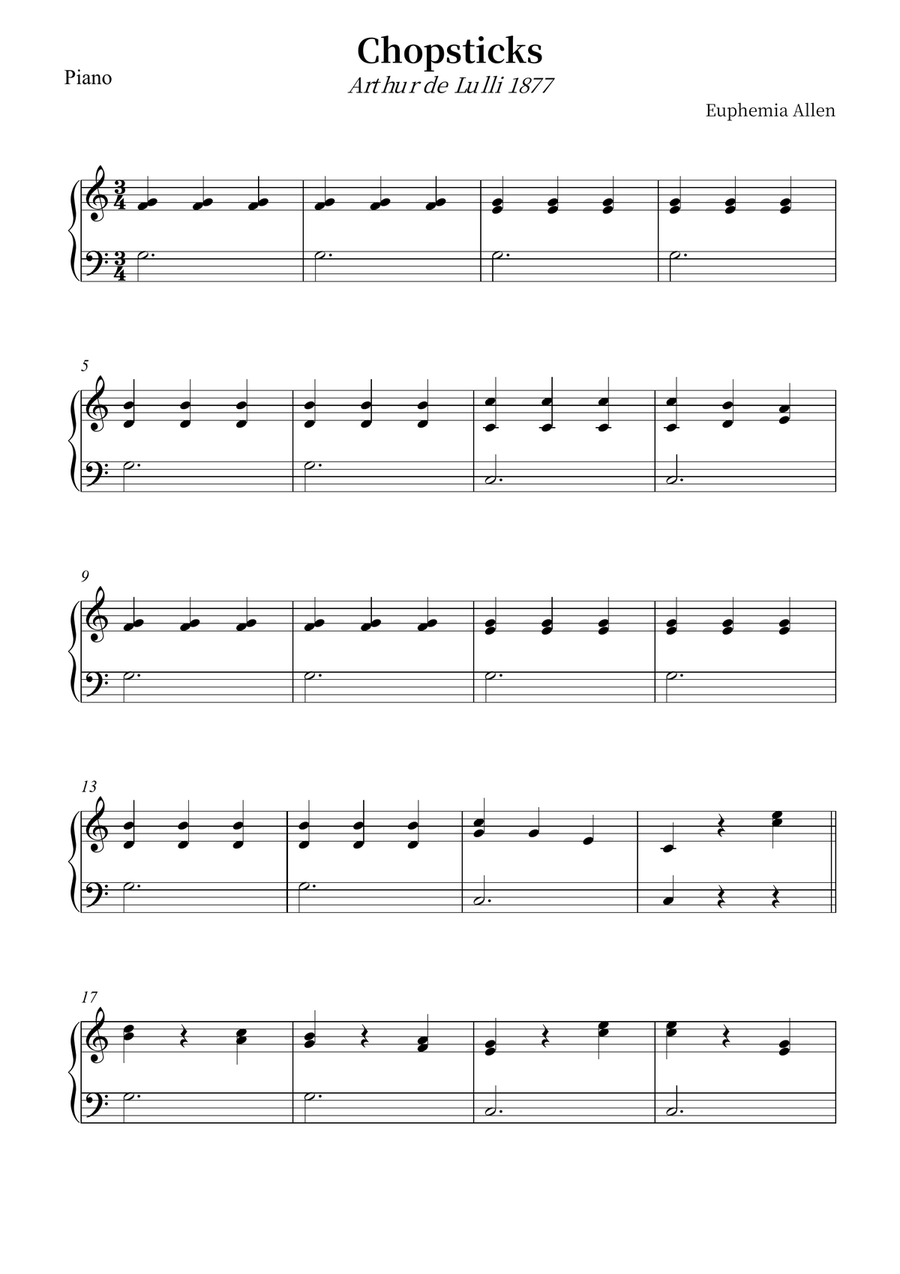 Chopsticks Chopsticks Easy Piano scores gallery preview page 1