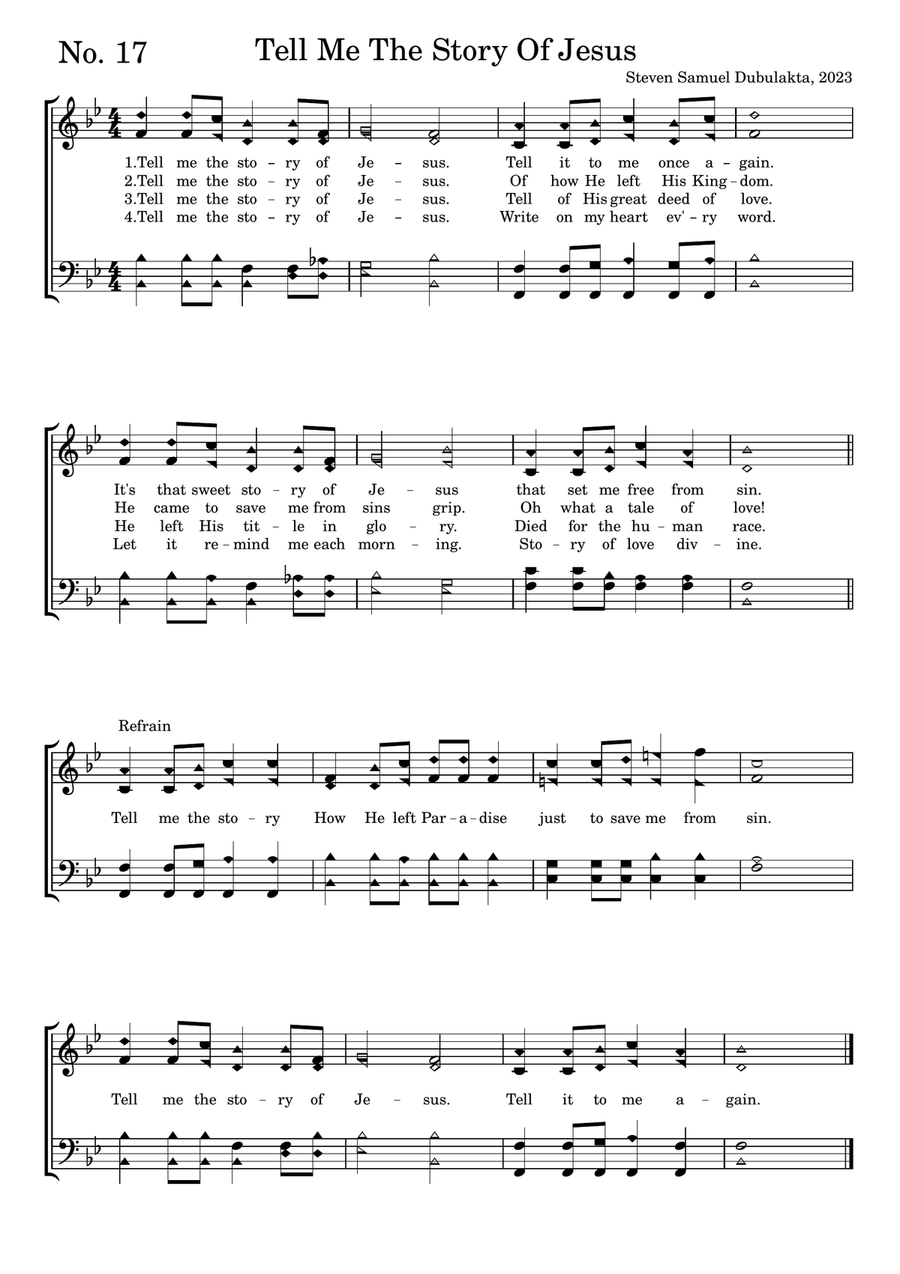 Tell Me The Story Of Jesus 4-Part scores gallery preview page 1