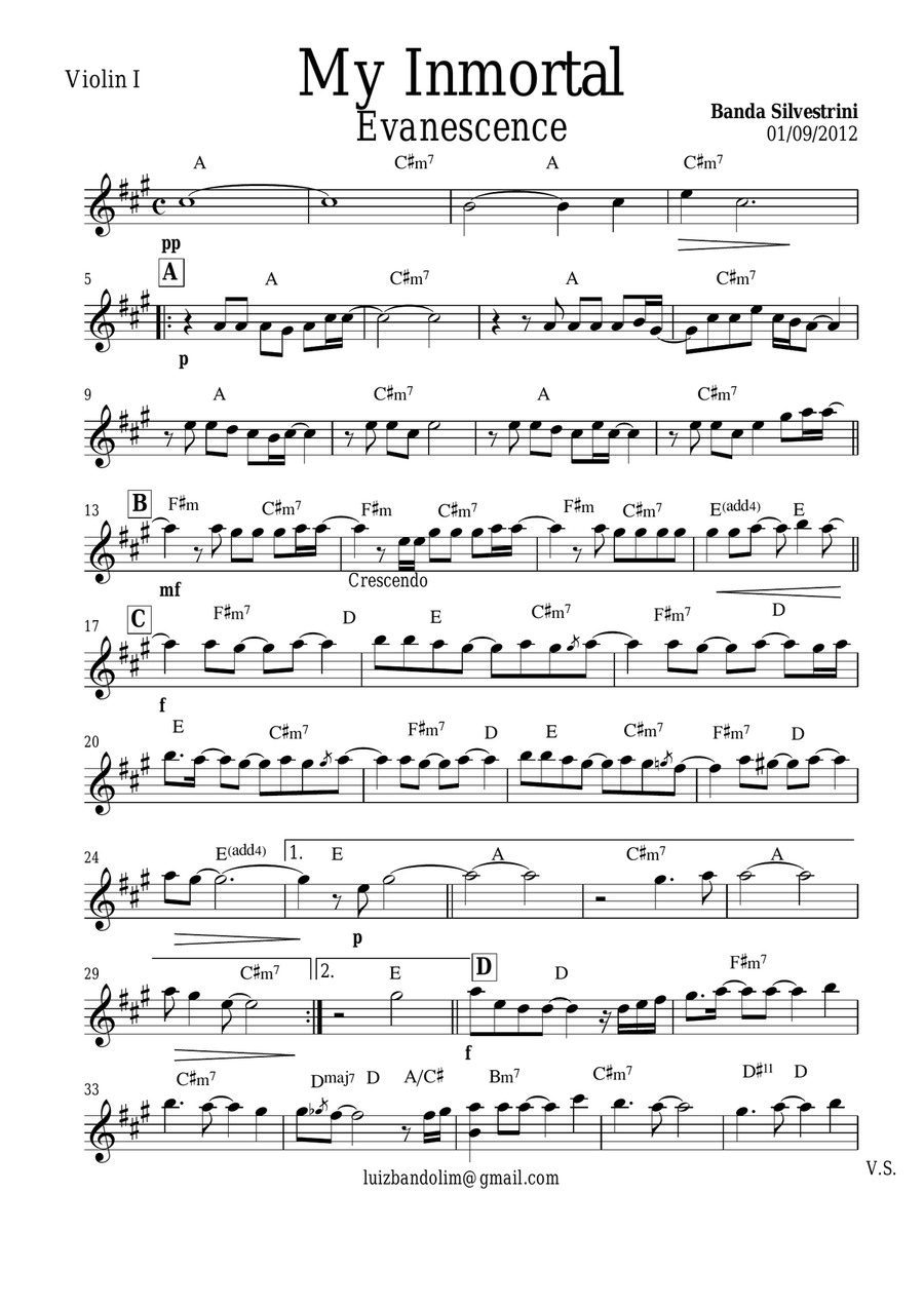 My Immortal My Immortal String Quartet scores gallery preview page 1