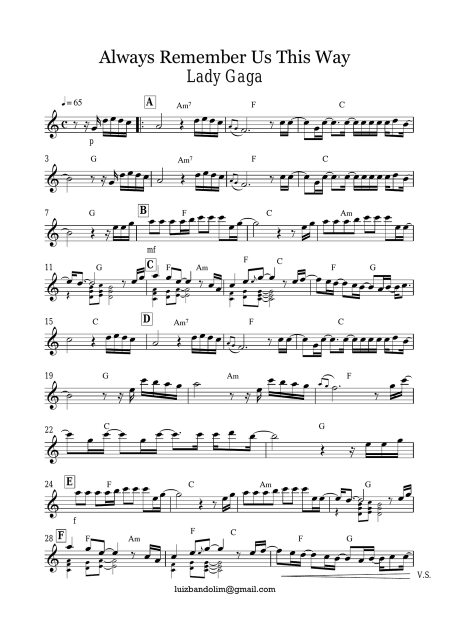 Always Remember Us This Way Small Ensemble scores gallery preview page 1